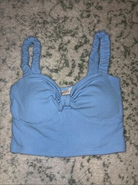 Listicle Light Blue Ribbed Crop Top